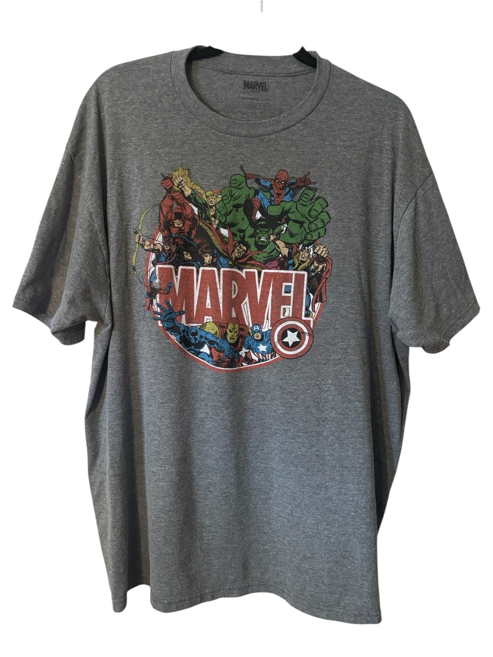 Marvel Graphic Tee Men's 2X Gray with Multicolor Hero Print Cotton Stretch